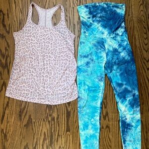 Maternity wear bundle: Pink Leopard Tank Top and Blue Tie-Dye Leggings